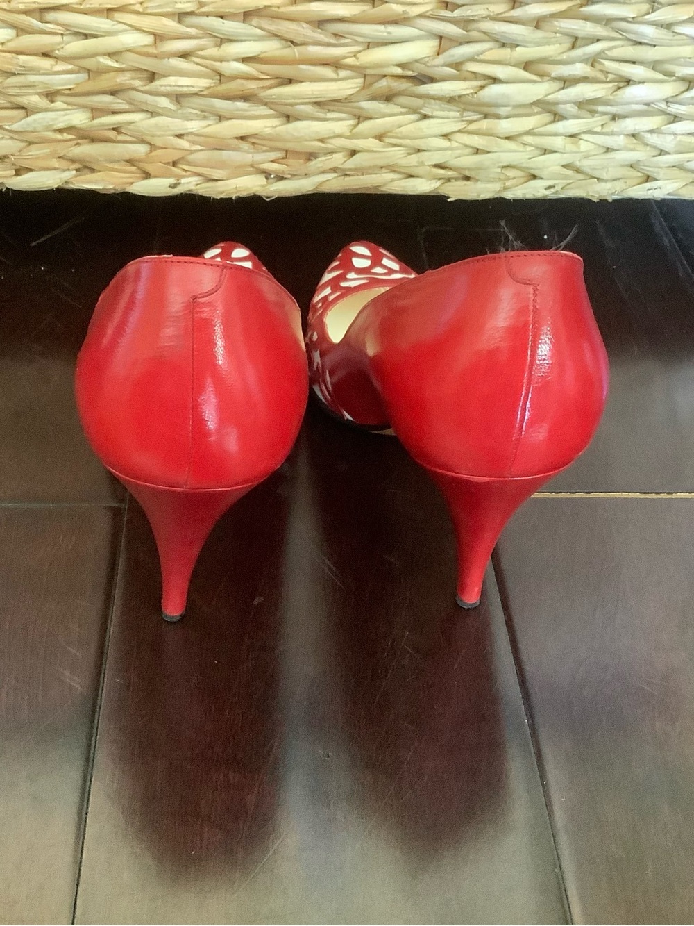 Bally Red and White Laser-Cut Pointed Toe Pumps - Picture 5 of 7